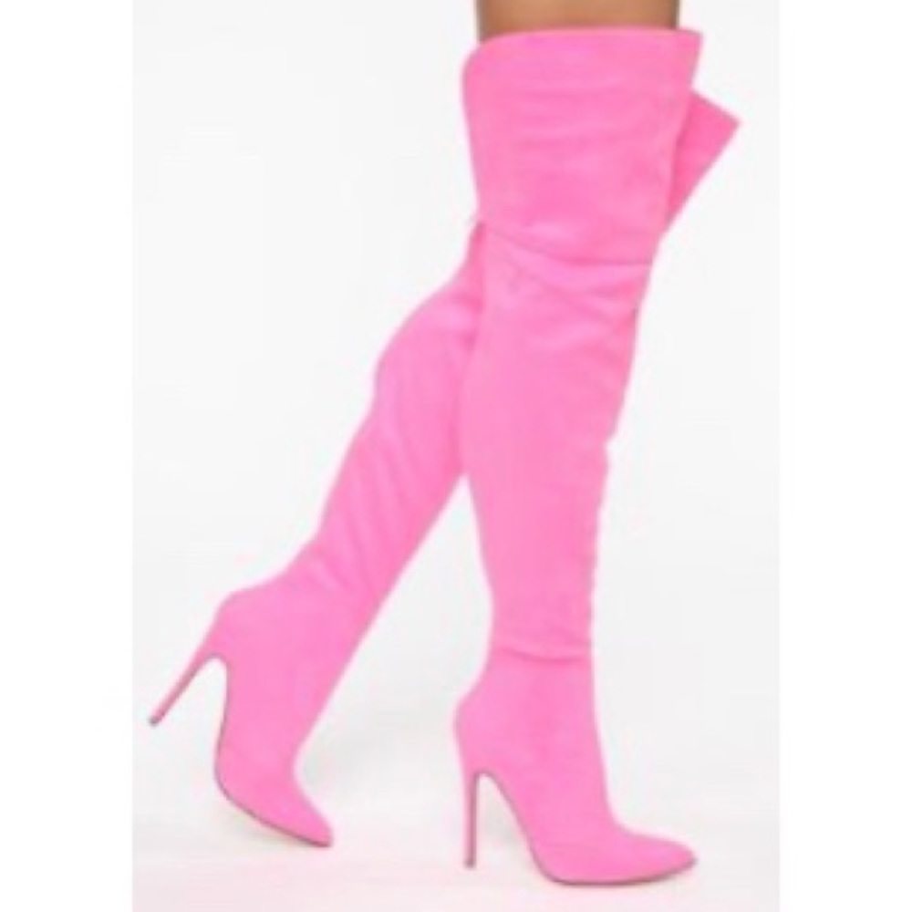 Never Worn Neon Pink Faux Suede Thigh High Boots